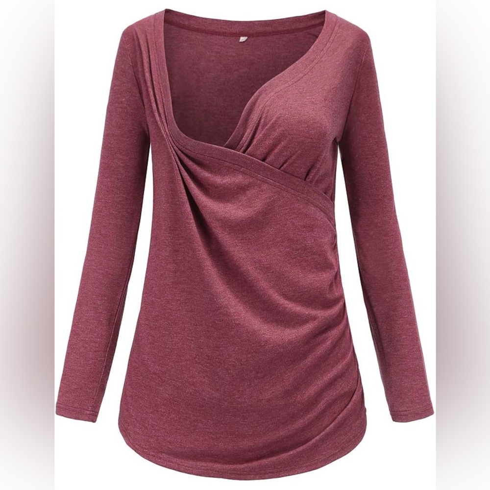 Liu & Qu Women’s Maternity Long Sleeve Nursing Top Tee, Red Size Medium